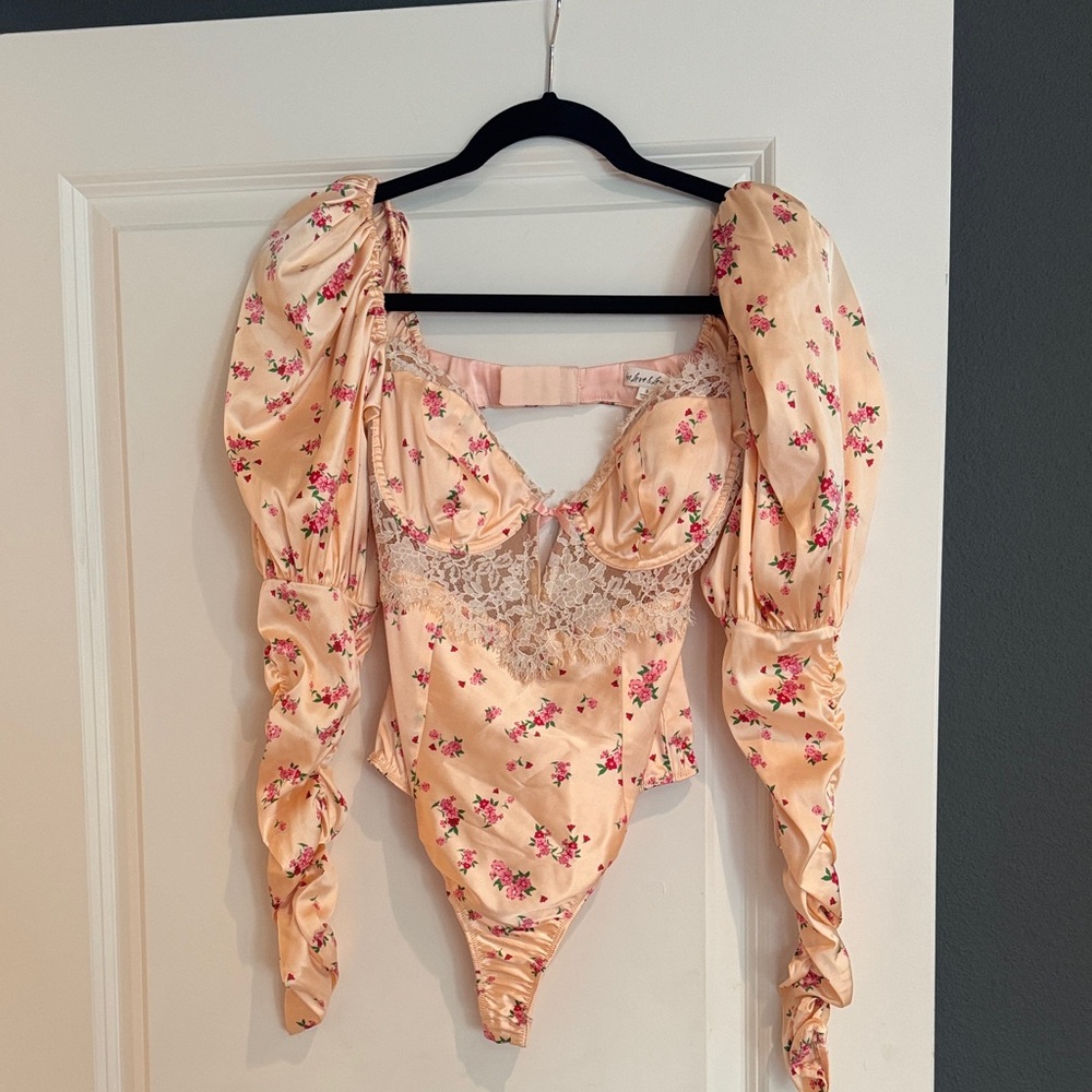 For Love And Lemons Pink Floral Lace Bodysuit